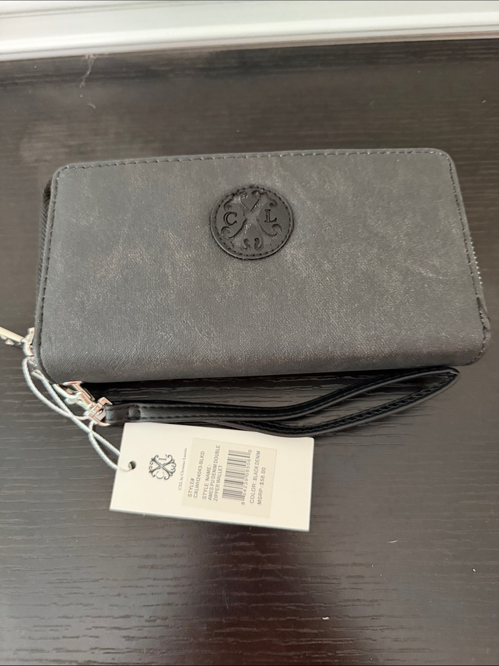 Christian Lacroix Black Zip-Around Wristlet Wallet
